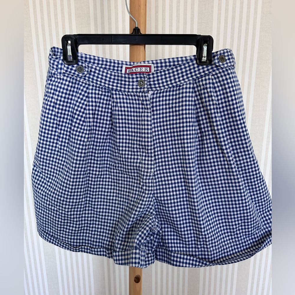 Vintage Pacer Blue and White Gingham Women's Shorts Size 16 High Waist